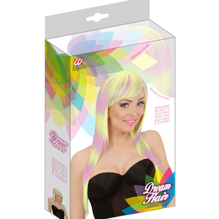 Widmann SRL Paars met neon geel gemêleerde pruik