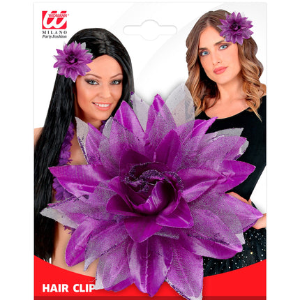 Widmann SRL Paarse bloemen haarclip met glitters