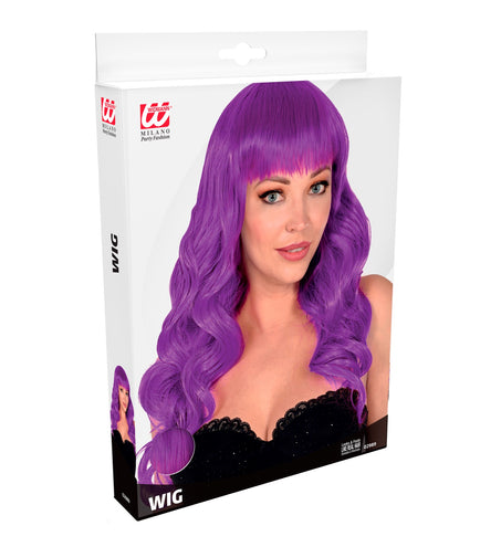 Widmann SRL Paarse pruik met pony en lang krullend haar