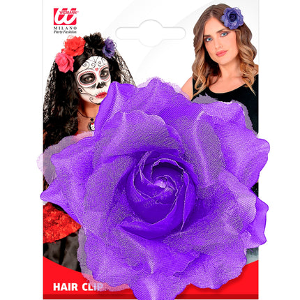 Widmann SRL Paarse roos haarclip met glitters
