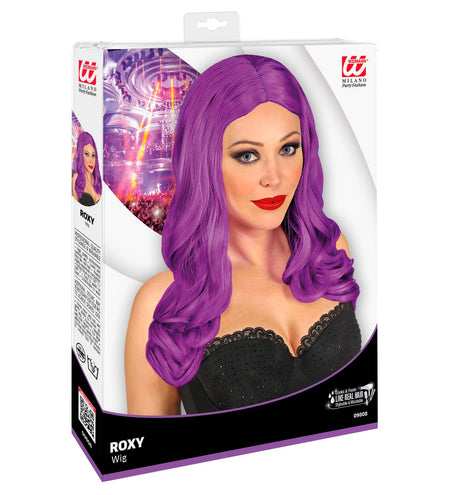 Widmann SRL Paarse roxy pruik lang met krul