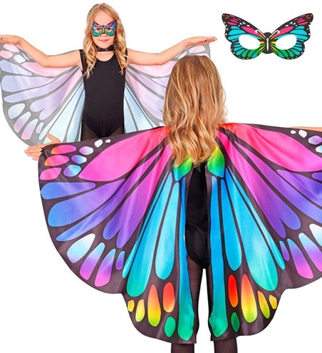 Widmann SRL Paars/roze vlindervleugels en oogmasker kostuum Olivia