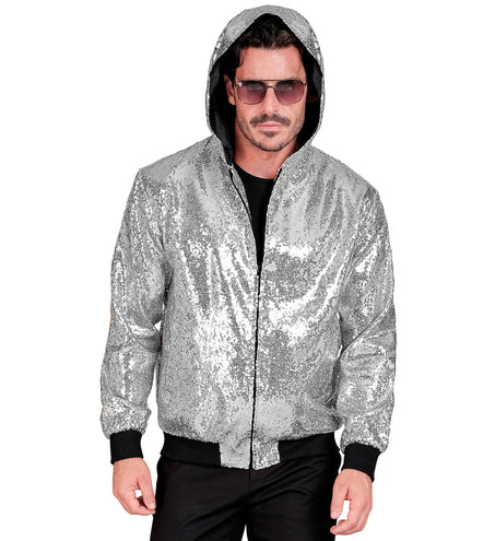 Widmann SRL Pailletten bomberjas met kap zilver