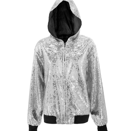 Widmann SRL Pailletten bomberjas met kap zilver
