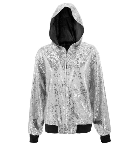 Widmann SRL Pailletten bomberjas met kap zilver