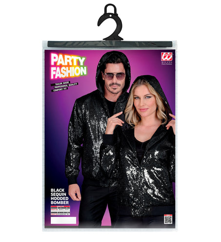 Widmann SRL Pailletten bomberjas met kap zwart