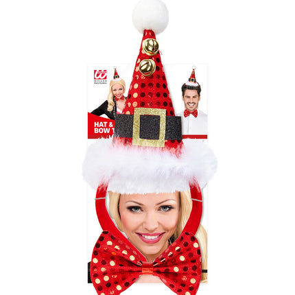 Widmann SRL Pailletten Kerstmanmuts met strikje