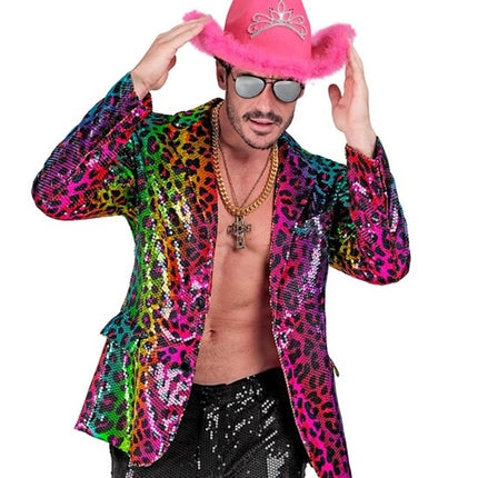 Widmann SRL Paillettencolbert regenboog luipaard