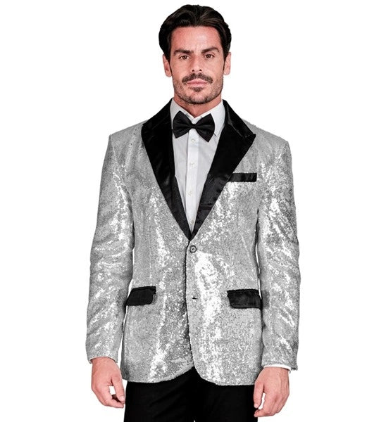 Widmann SRL Paillettencolbert zilver met satijnen revers/zakken