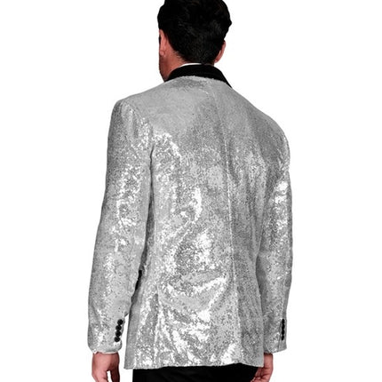 Widmann SRL Paillettencolbert zilver met satijnen revers/zakken