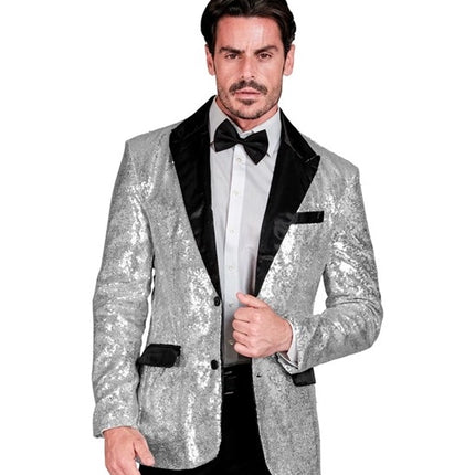 Widmann SRL Paillettencolbert zilver met satijnen revers/zakken