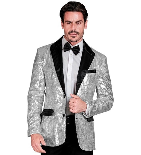 Widmann SRL Paillettencolbert zilver met satijnen revers/zakken