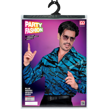 Widmann SRL Paillettenshirt blauwe golven heren