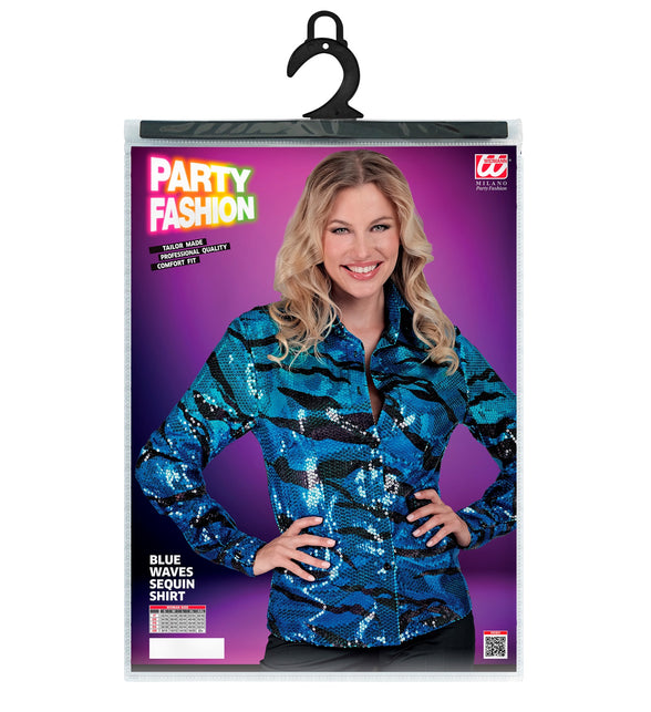 Widmann SRL Paillettenshirt dames blauwe golven
