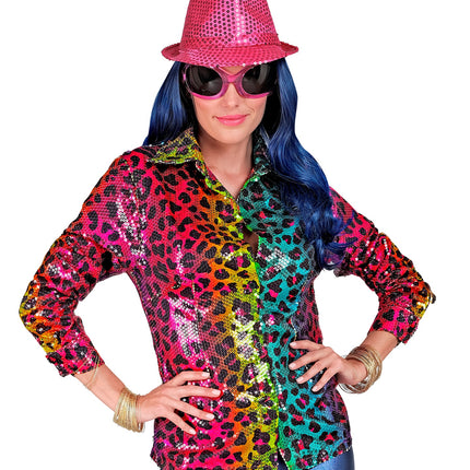 Widmann SRL Paillettenshirt dames regenboog luipaard