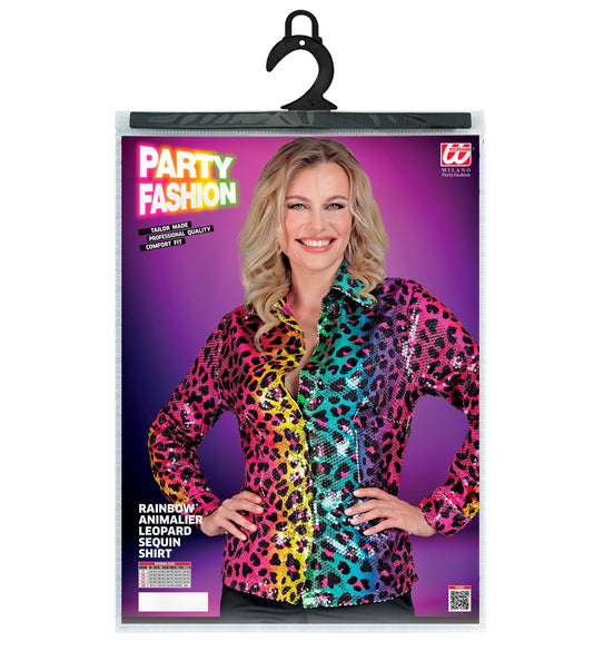 Widmann SRL Paillettenshirt dames regenboog luipaard