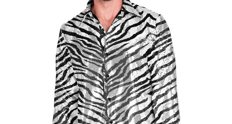 Widmann SRL Paillettenshirt zebra heren zwart/wit