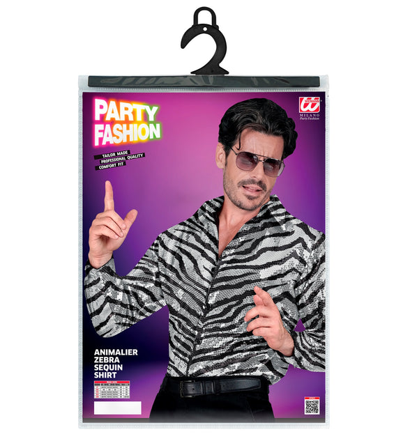 Widmann SRL Paillettenshirt zebra heren zwart/wit