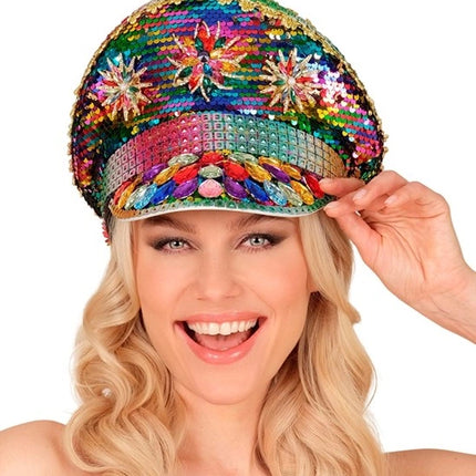 Widmann SRL Pet pride met juwelen pailletten regenboog hoed Julia