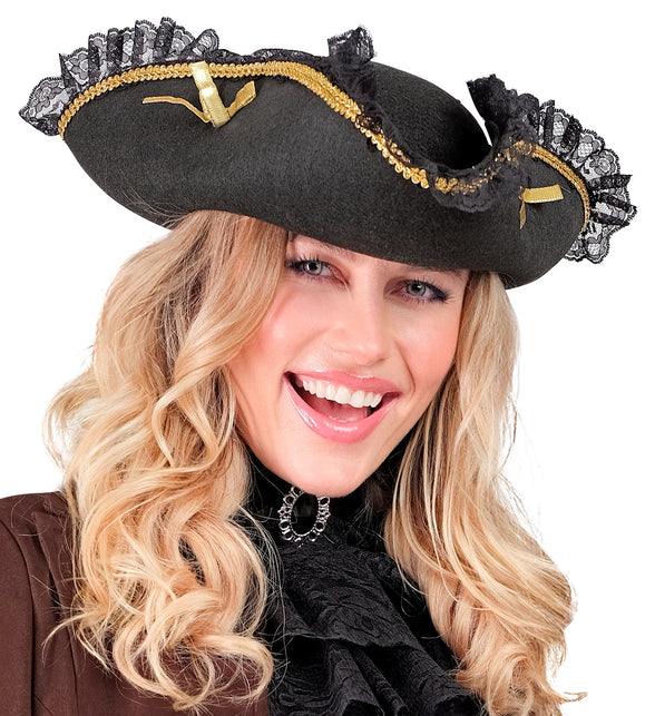Widmann SRL Piraten tricorn met gouden decoratie en kant
