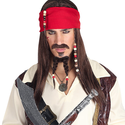 Widmann SRL Pruik Caribische piraat met toebehoren