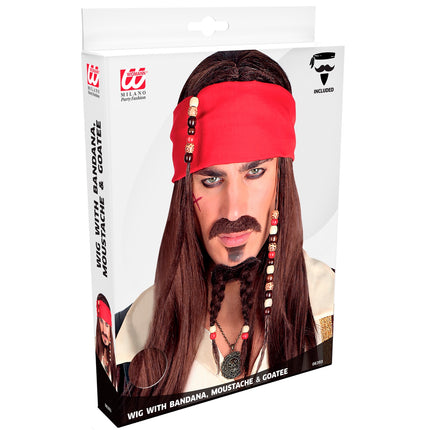 Widmann SRL Pruik Caribische piraat met toebehoren