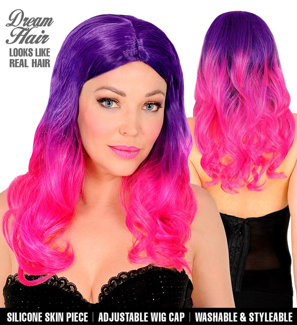 Widmann SRL Pruik dip dye paars roze