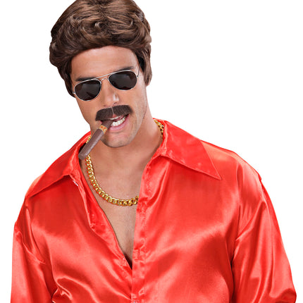 Widmann SRL pruik droomhaar playboy met snor bruin