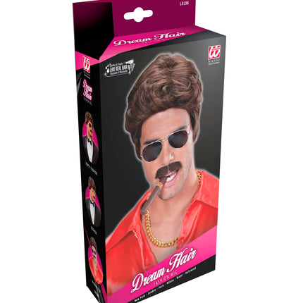 Widmann SRL pruik droomhaar playboy met snor bruin