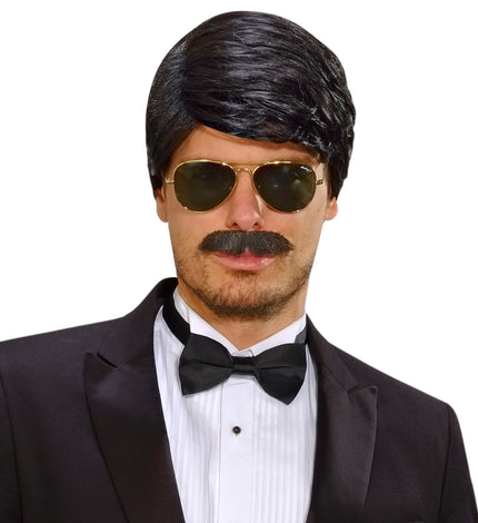 Widmann SRL pruik droomhaar playboy met snor zwart