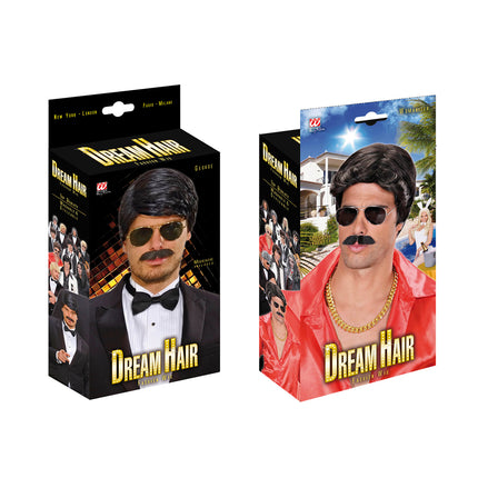 Widmann SRL pruik droomhaar playboy met snor zwart