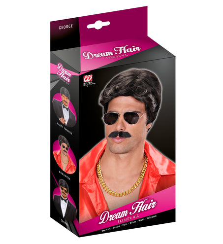 Widmann SRL pruik droomhaar playboy met snor zwart