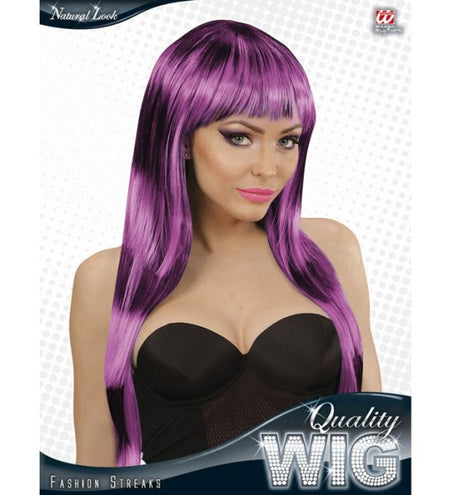 Widmann SRL Pruik fashion streaks zwart/paars Perci