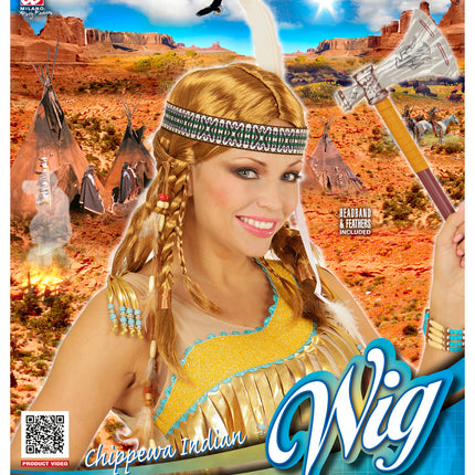 Widmann SRL Pruik indiaan Chippewa met hoofdband en veer