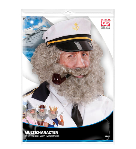 Widmann SRL pruik karakter met krullen en baard grijs