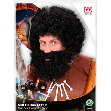 Widmann SRL pruik karakter met krullen en baard zwart
