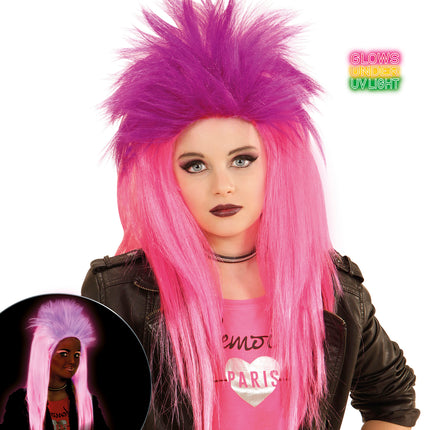 Widmann SRL Pruik kind punk roze en paars