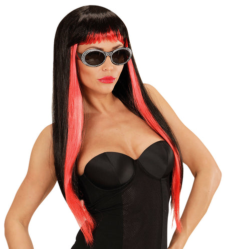 Widmann SRL Pruik lang haar zwart met rood