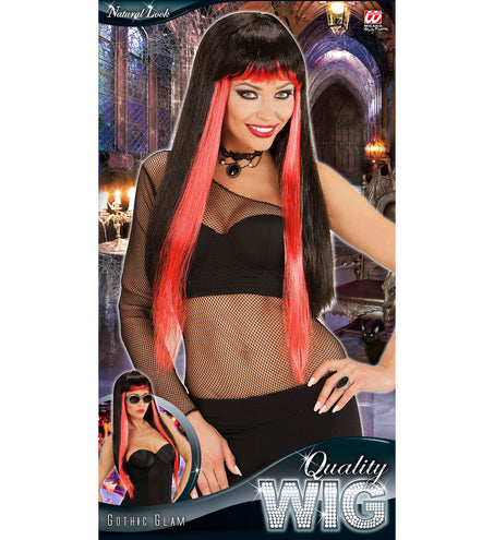 Widmann SRL Pruik lang haar zwart met rood