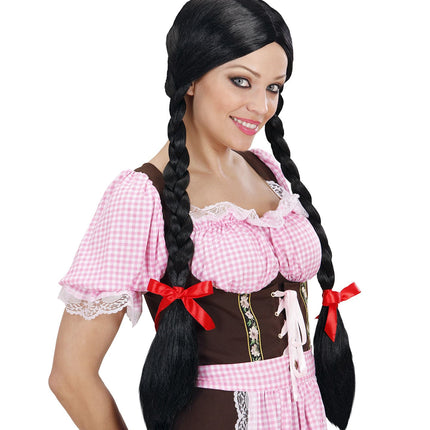 Widmann SRL pruik lange vlechten zwart