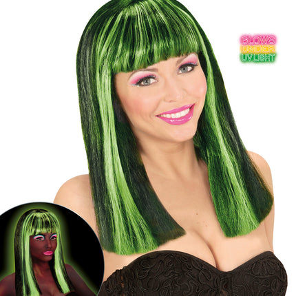 Widmann SRL Pruik, Patsy Neon Groene Strepen