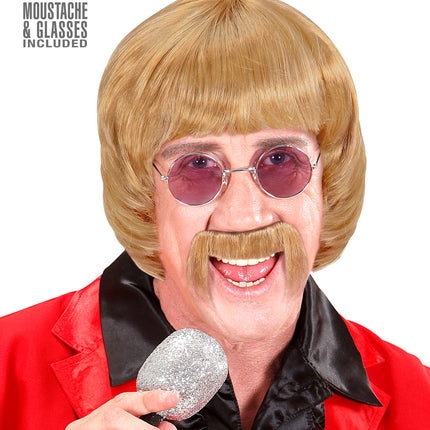Widmann SRL pruik popster 60s blond met snor en bril