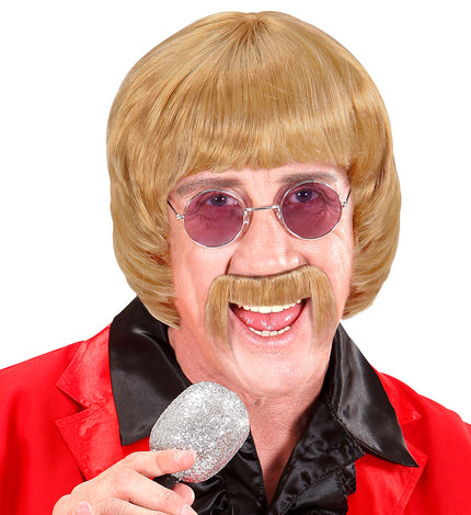Widmann SRL pruik popster 60s blond met snor en bril