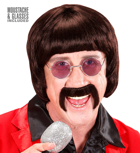 Widmann SRL pruik popster 60s bruin met snor en bril