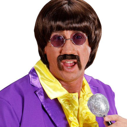 Widmann SRL pruik popster 60s bruin met snor en bril