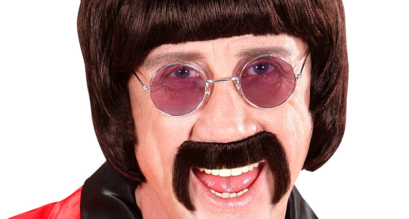 Widmann SRL pruik popster 60s bruin met snor en bril