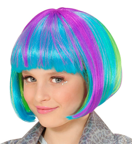 Widmann SRL Pruik popster kind in neon kleuren