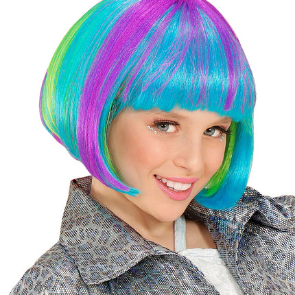 Widmann SRL Pruik popster kind in neon kleuren