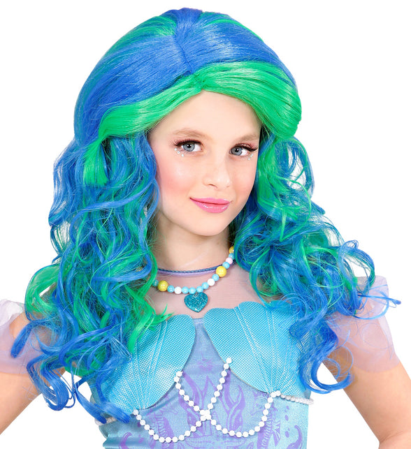 Widmann SRL Pruik, Zeemeermin Blauw/Groen Kind