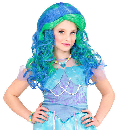Widmann SRL Pruik, Zeemeermin Blauw/Groen Kind